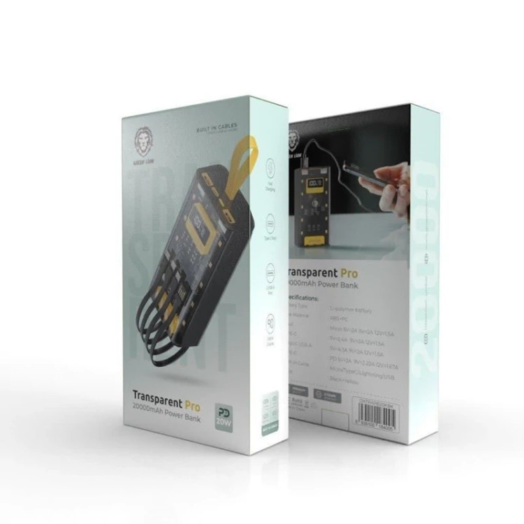 پاوربانک شفاف پرو 20000 میلی آمپر گرین Green transparent pro 20000mAh power bank