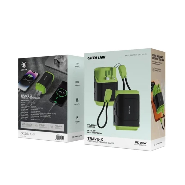پاوربانک اورجینال گرین لاین مدل GREEN LION TRAVE X 10K
