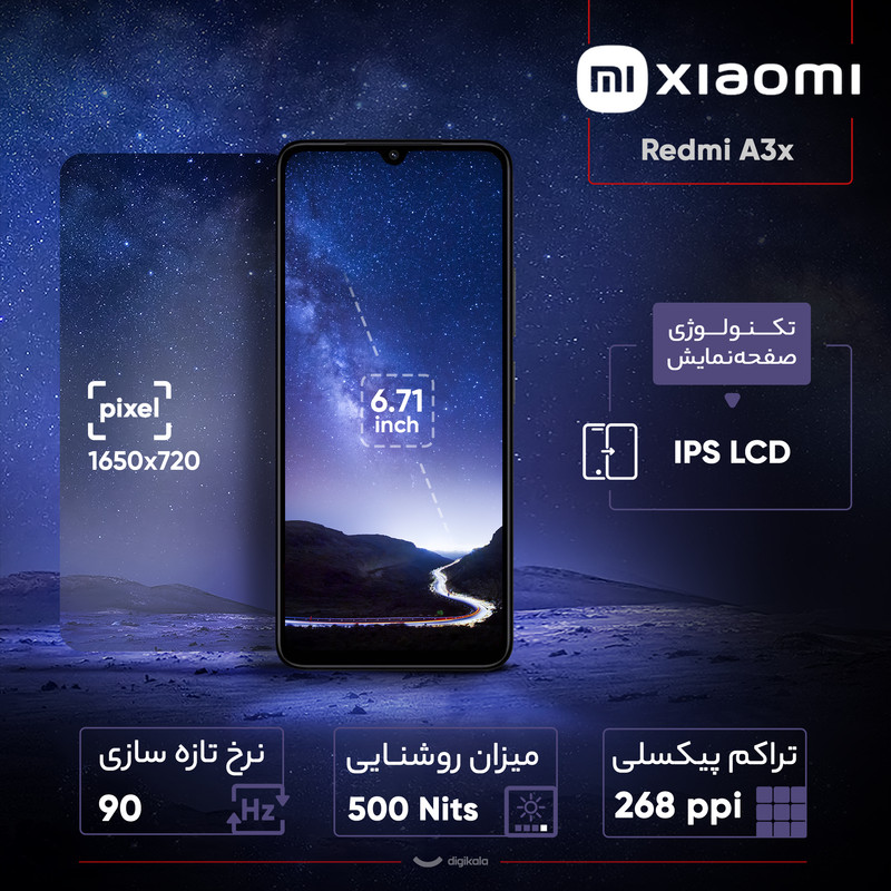 گوشی موبایل شیائومی مدل Redmi A3x دو سیم کارت ظرفیت 64 گیگابایت و رم 3 گیگابایت