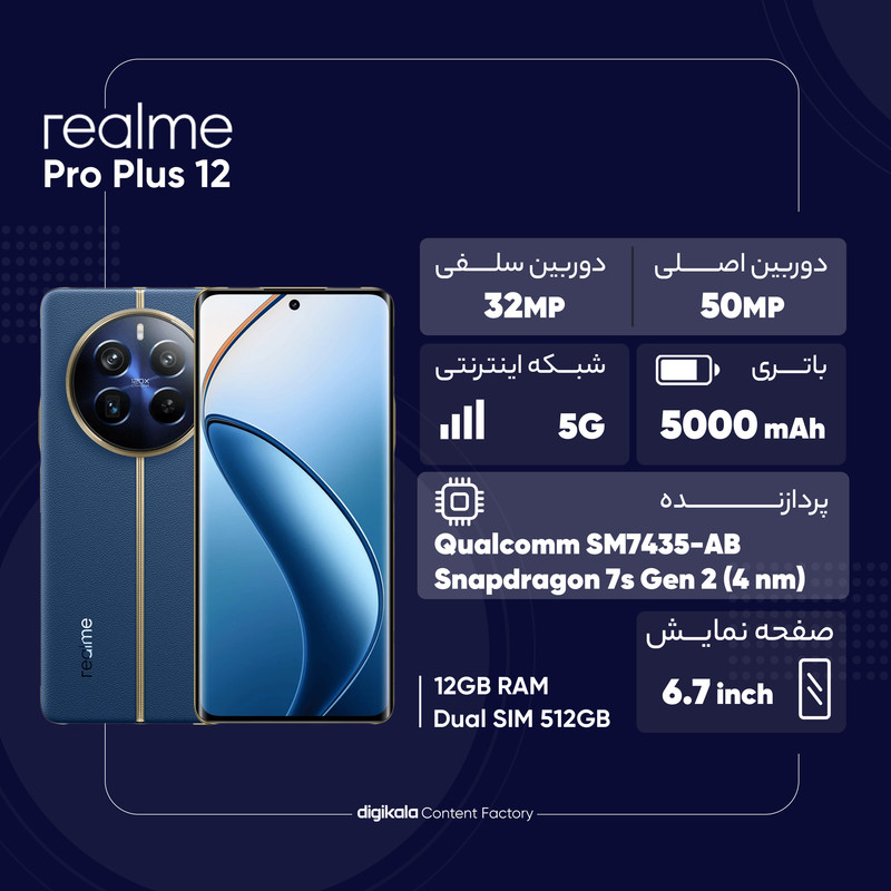 گوشی موبایل ریلمی مدل 12 Pro Plus دو سیم کارت ظرفیت 512 گیگابایت رم 12 گیگابایت