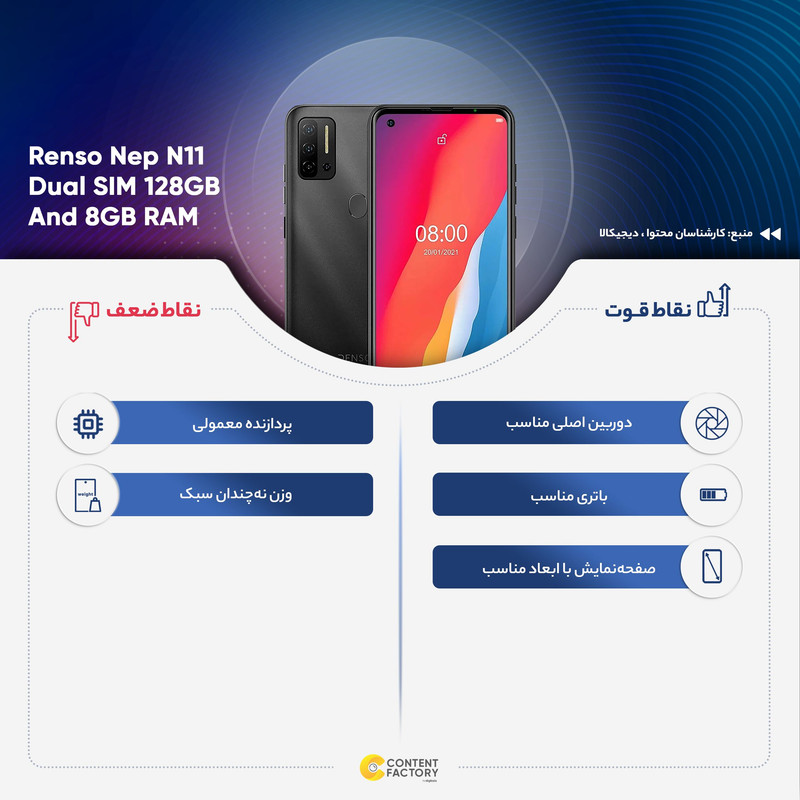 گوشی موبایل رنسو مدل Nep N11 دو سیم کارت ظرفیت 128 گیگابایت و رم 8 گیگابایت - اکتیو
