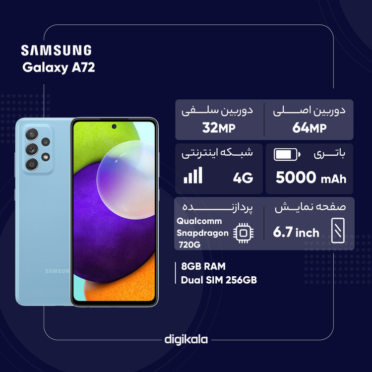 گوشی موبایل سامسونگ مدل Galaxy A72 دو سیمکارت ظرفیت 256 گیگابایت و رم 8 گیگابایت - ویتنام