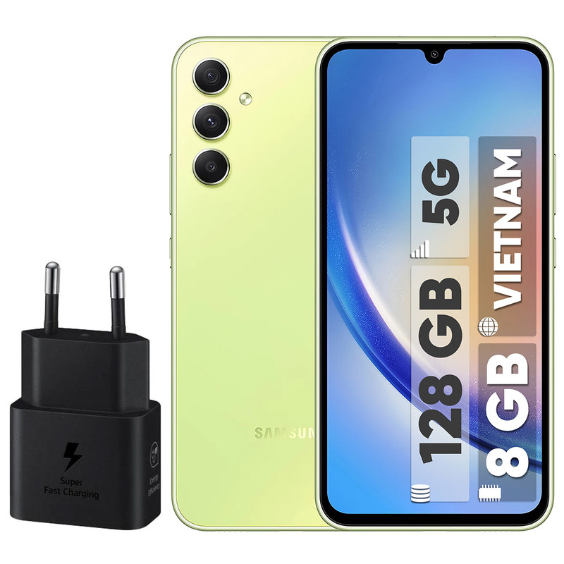 گوشی موبایل سامسونگ مدل Galaxy A34 5G دو سیم کارت ظرفیت 128 گیگابایت و رم 8 گیگابایت به همراه شارژر 25وات سامسونگ - ویتنام