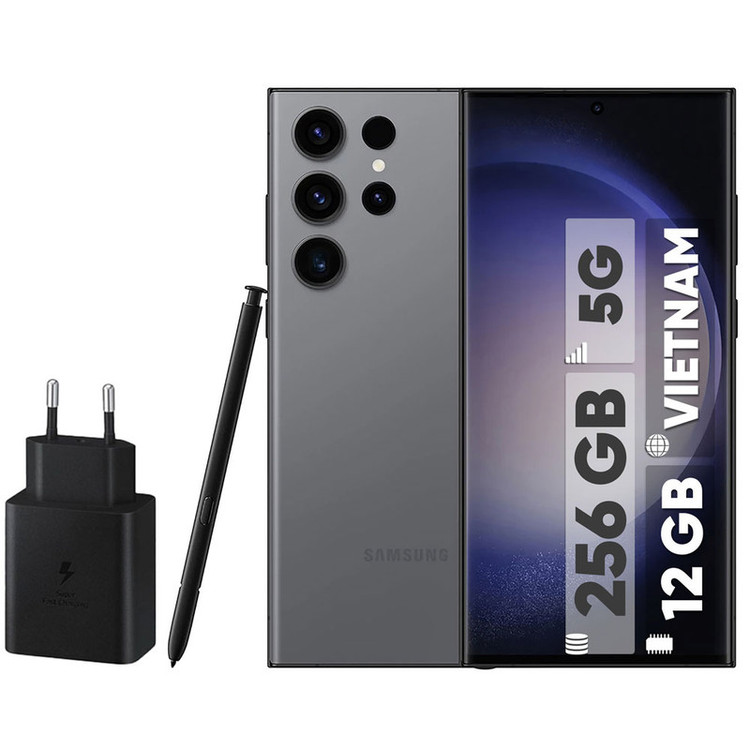 گوشی موبایل سامسونگ مدل Galaxy S23 Ultra دو سیم کارت ظرفیت 256 گیگابایت و رم 12 گیگابایت به همراه شارژر 45 وات سامسونگ - ویتنام