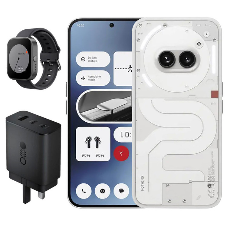 گوشی موبایل ناتینگ مدل Phone 2a دو سیم کارت ظرفیت 256 گیگابایت رم 12 گیگابایت - به همراه شارژر 65 وات ناتینگ و ساعت هوشمند ناتینگ مدل CMF Watch Pro