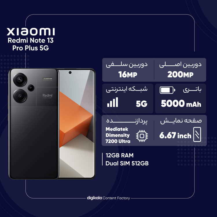 گوشی موبایل شیائومی مدل Redmi Note 13 Pro Plus 5G دو سیم کارت ظرفیت 256 گیگابایت و رم 12 گیگابایت - پک چین