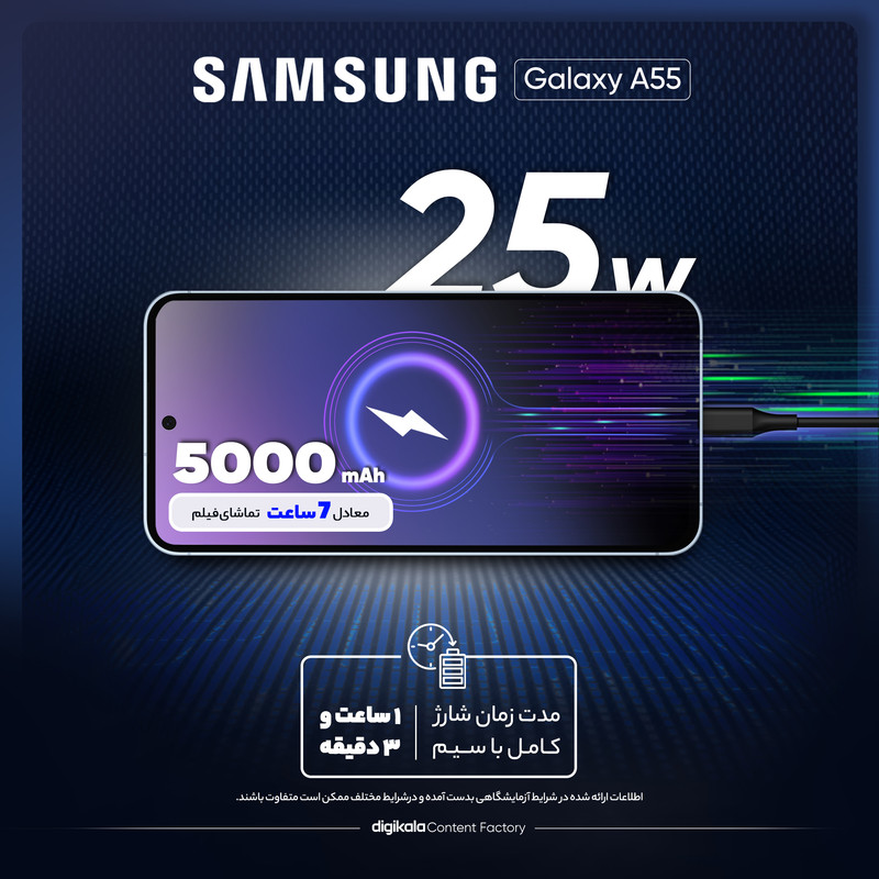 گوشی موبایل سامسونگ مدل Galaxy A55 دو سیم کارت ظرفیت 128 گیگابایت و رم 8 گیگابایت به همراه شارژر سامسونگ - ویتنام