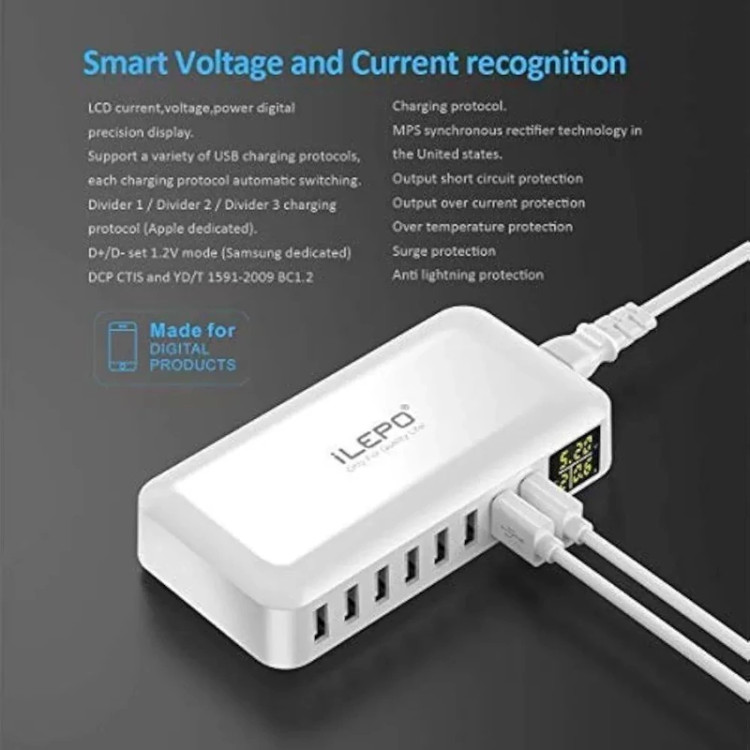 شارژ 8پورت USBبا نمایشگر LCDمدلi6 توان 40وات