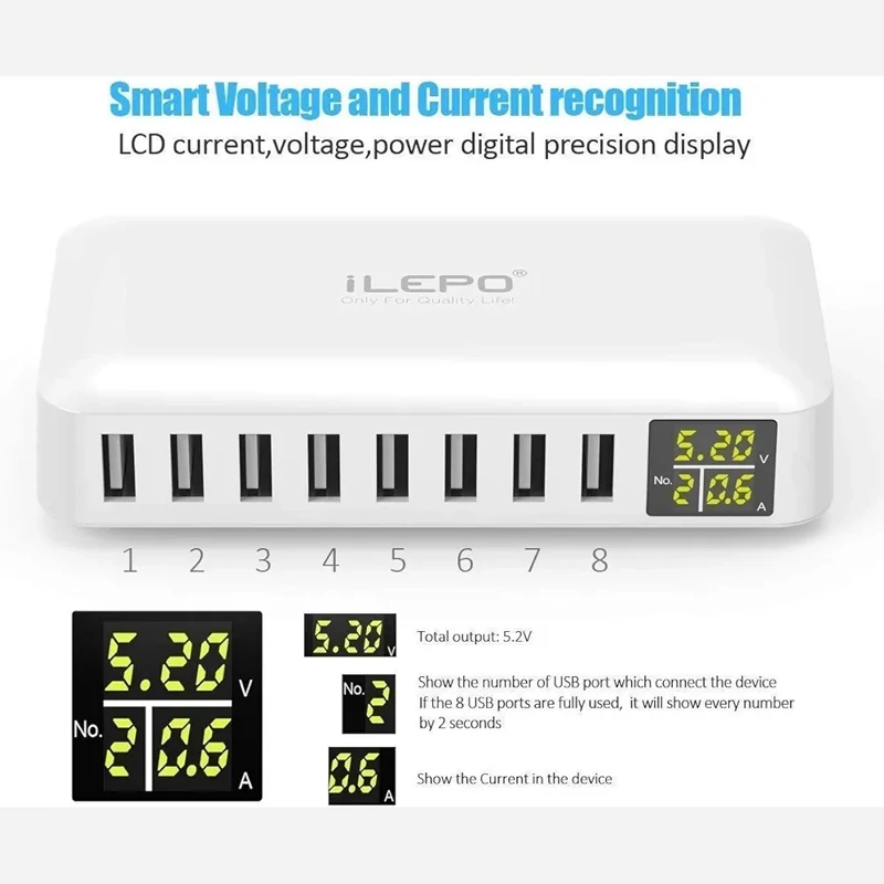 شارژ 8پورت USBبا نمایشگر LCDمدلi6 توان 40وات