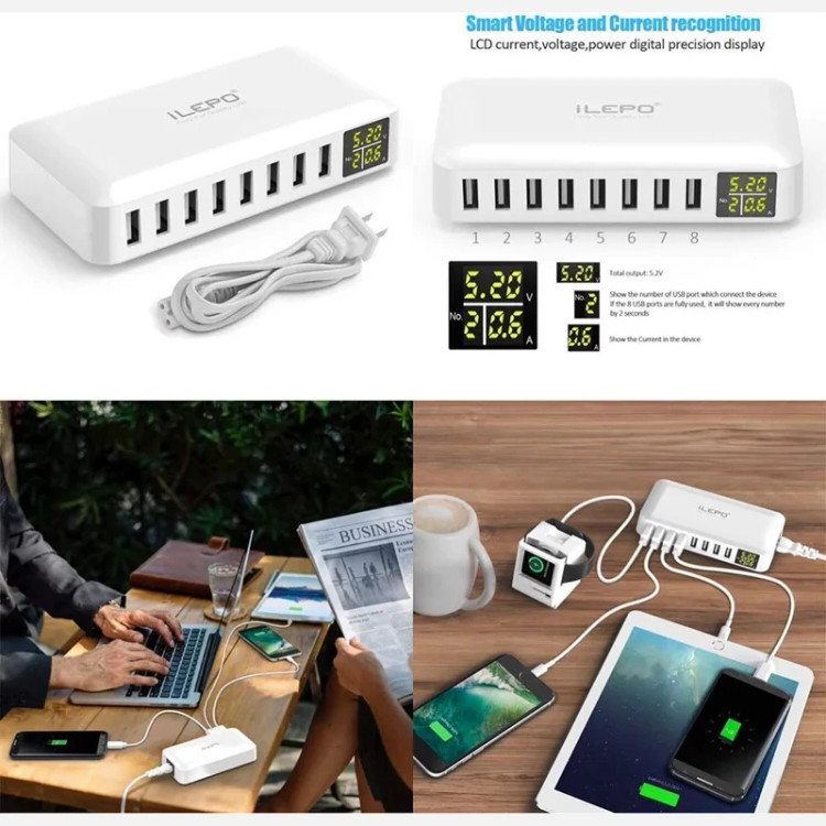 شارژ 8پورت USBبا نمایشگر LCDمدلi6 توان 40وات