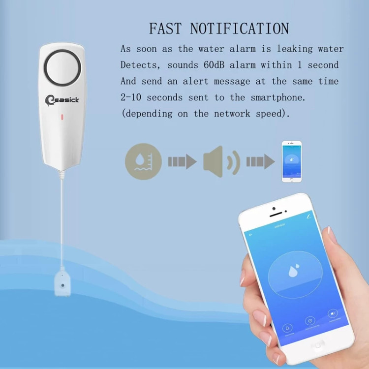 سنسور و نشتی یاب هوشمند آب اتصال دارای برنامه WiFi 100dB برند Easick (پس کرایه)