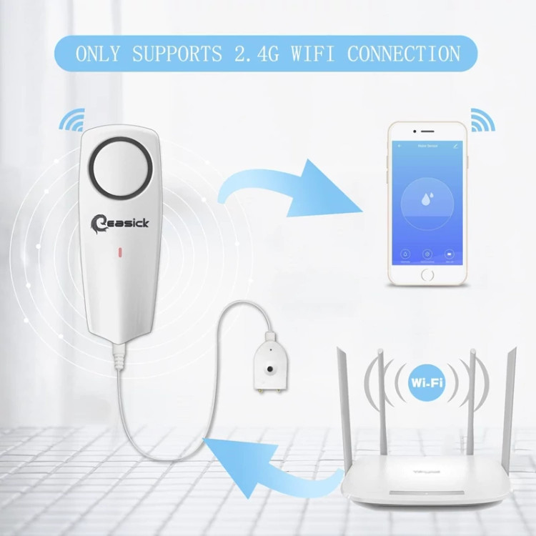 سنسور و نشتی یاب هوشمند آب اتصال دارای برنامه WiFi 100dB برند Easick (پس کرایه)