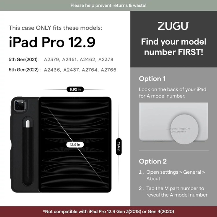 کاور 13 اینچی برای آیپدAir13ipad pro برند Zugu اورجینال امازون المان