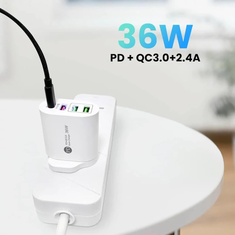 فست شارژر4 پورت هوشمند36 واتPD/شارژ همزمان4 دستگاه اورجینال اروپا