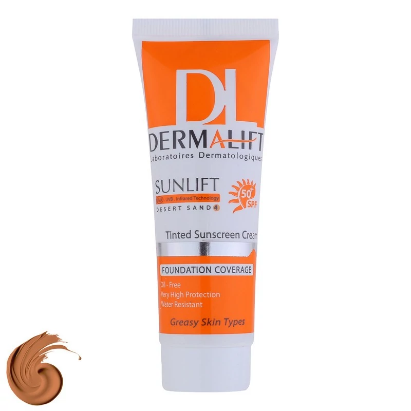 کرم ضد آفتاب رنگی درمالیفت مدل سانلیفت SPF 50 حاوی محافظ UVA و UVBمناسب پوست‌های چرب حجم 40 میلی‌لیتر
