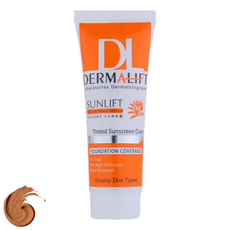 کرم ضد آفتاب رنگی درمالیفت مدل سانلیفت SPF 50 حاوی محافظ UVA و UVBمناسب پوستهای چرب حجم 40 میلیلیتر