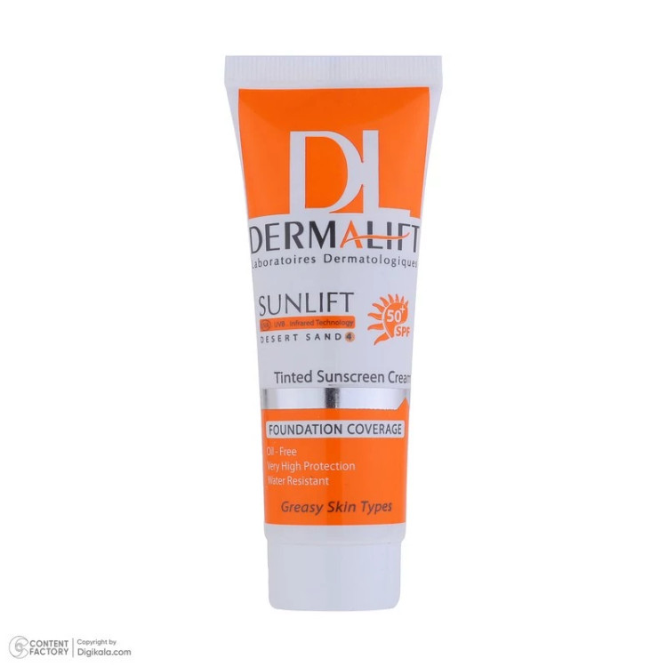کرم ضد آفتاب رنگی درمالیفت مدل سانلیفت SPF 50 حاوی محافظ UVA و UVBمناسب پوستهای چرب حجم 40 میلیلیتر