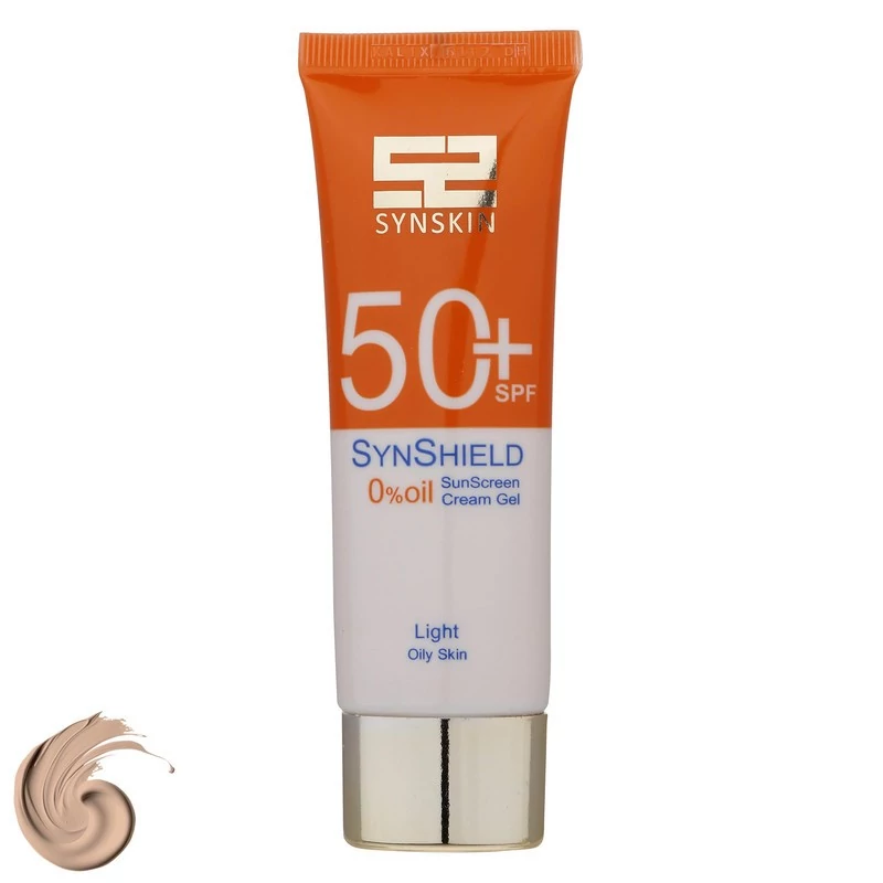 کرم ضد آفتاب رنگی ساین اسکین، SPF 50، مدل Syn Shield، ‌مناسب پوست‌های آکنه‌دار و چرب با حجم 50 میلی‌لیتر، ضد آب، مرطوب‌ک
