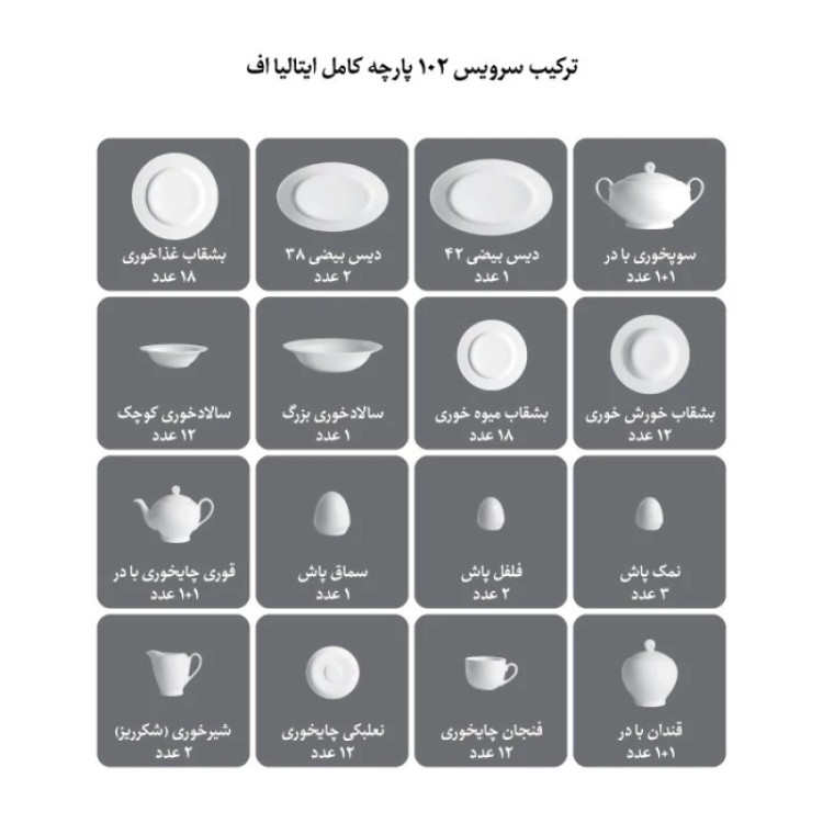سرویس 102 پارچه چینی زرین ایران مدل ایتالیا اف هدیه درجه عالی