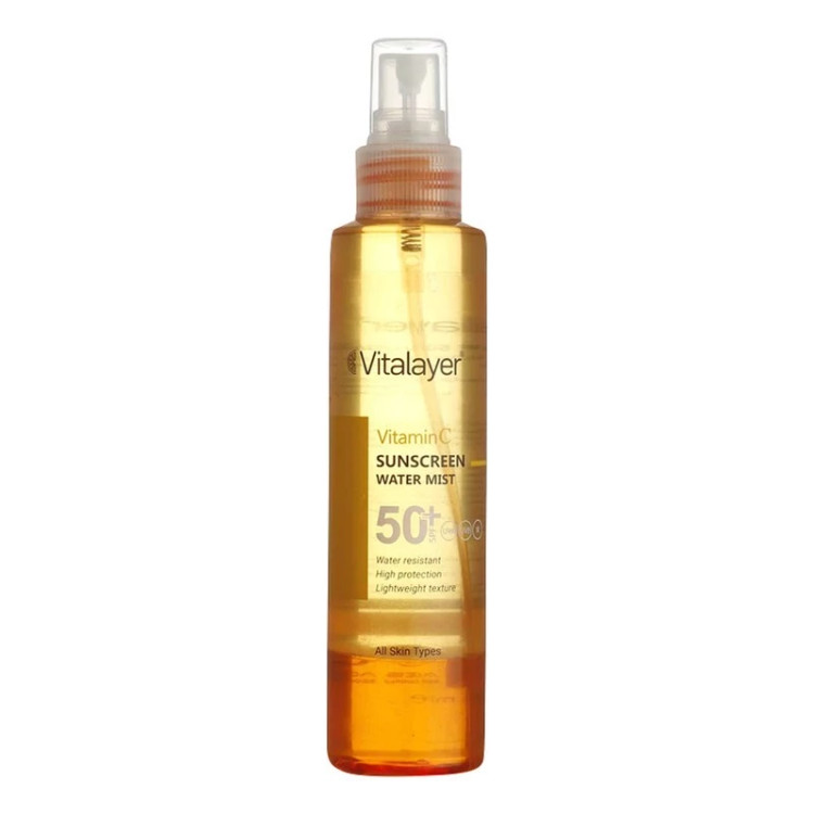 اسپری ضدآفتاب بدون رنگ ویتالیر SPF50 مدل Vitamine C مناسب برای انواع پوست، حجم 150 میلیلیتر