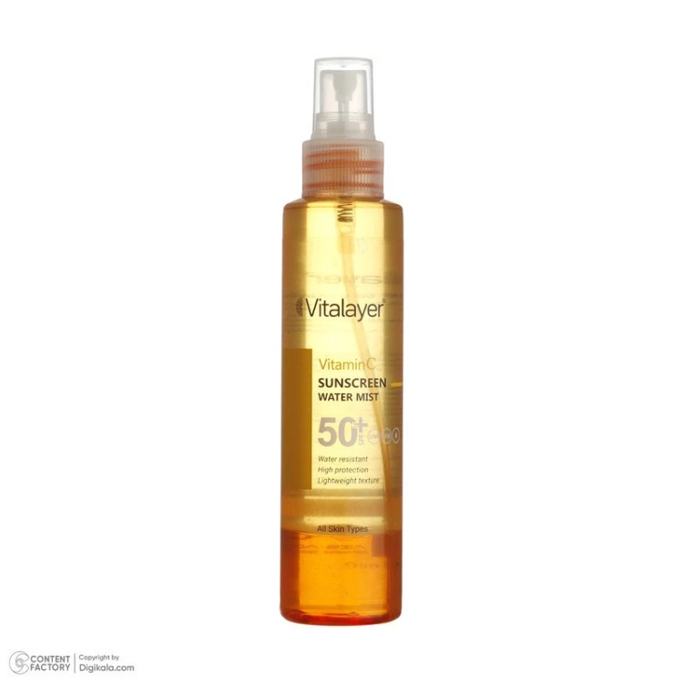 اسپری ضدآفتاب بدون رنگ ویتالیر SPF50 مدل Vitamine C مناسب برای انواع پوست، حجم 150 میلیلیتر