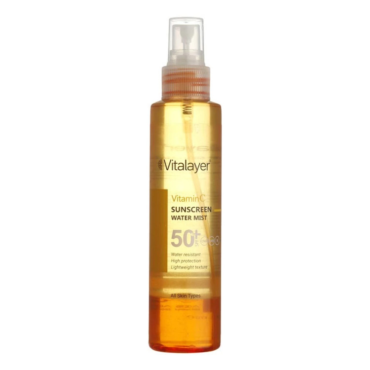 اسپری ضدآفتاب بدون رنگ ویتالیر SPF50 مدل Vitamine C مناسب برای انواع پوست، حجم 150 میلیلیتر