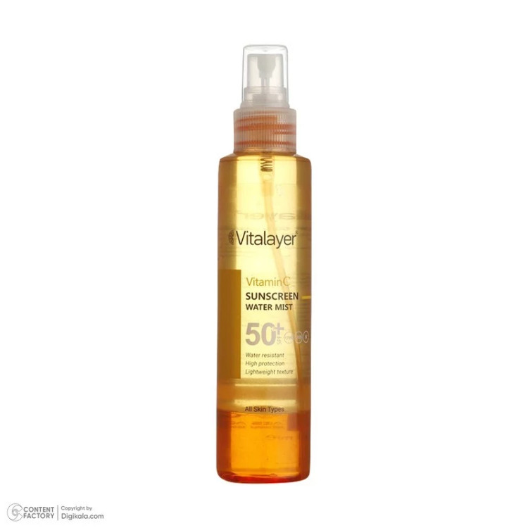 اسپری ضدآفتاب بدون رنگ ویتالیر SPF50 مدل Vitamine C مناسب برای انواع پوست، حجم 150 میلیلیتر