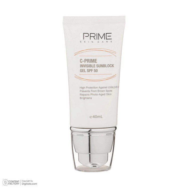ژل ضدآفتاب بیرنگ پرایم SPF50 مدل C-Prime مناسب برای انواع پوست، حجم 40 میلیلیتر