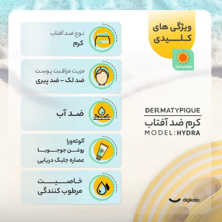 کرم ضد آفتاب رنگی درماتیپیک، 50 SPF، مدل هیدرا، مناسب پوست نرمال تا خشک تنالیته رنگ روشن و حجم 50 میلیلیتر، محافظت کنند