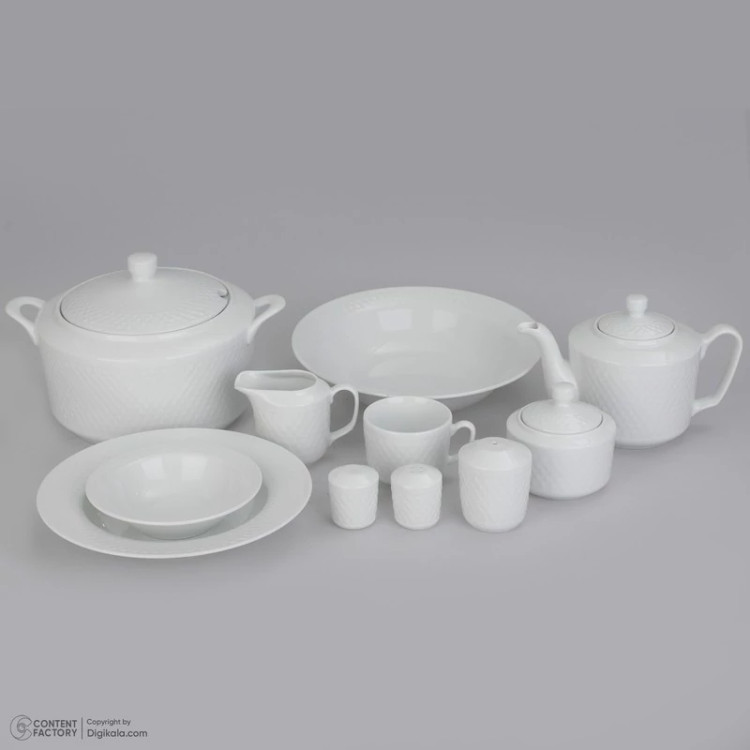 سرویس غذاخوری 102 پارچه چینی زرین ایران سری رادیانس مدل White درجه یک