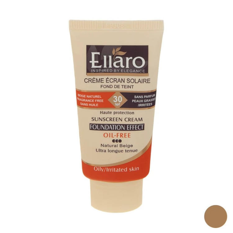 کرم ضد آفتاب رنگی الارو SPF30 سری Foundation Effect مدل Natural Beige محافظ UVB، مناسب پوستهای چرب و حساس تحت لیسانس حج