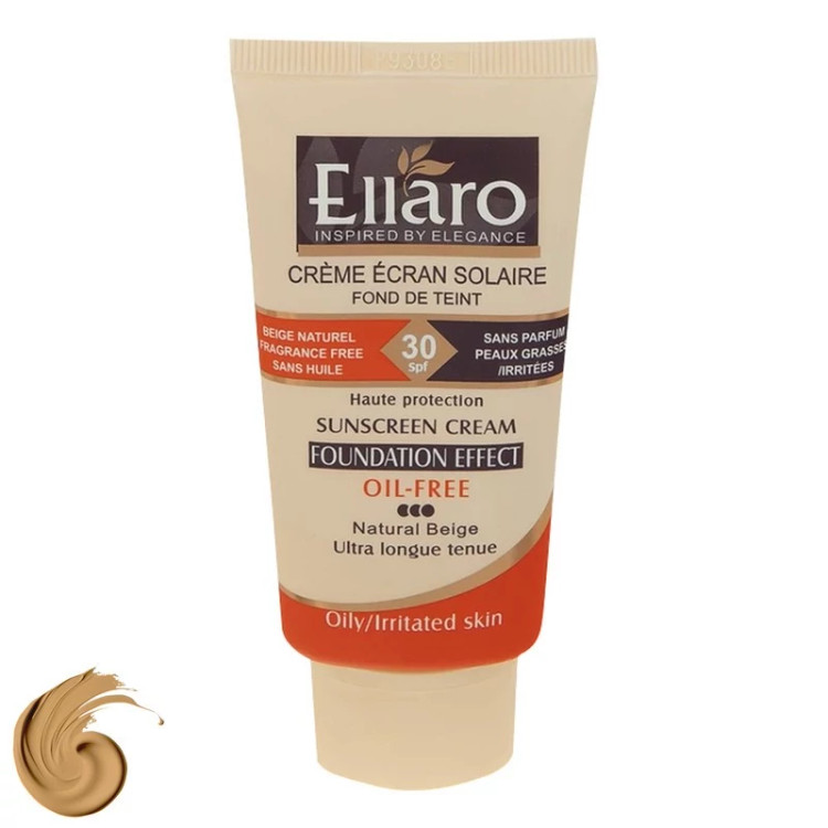 کرم ضد آفتاب رنگی الارو SPF30 سری Foundation Effect مدل Natural Beige محافظ UVB، مناسب پوستهای چرب و حساس تحت لیسانس حج