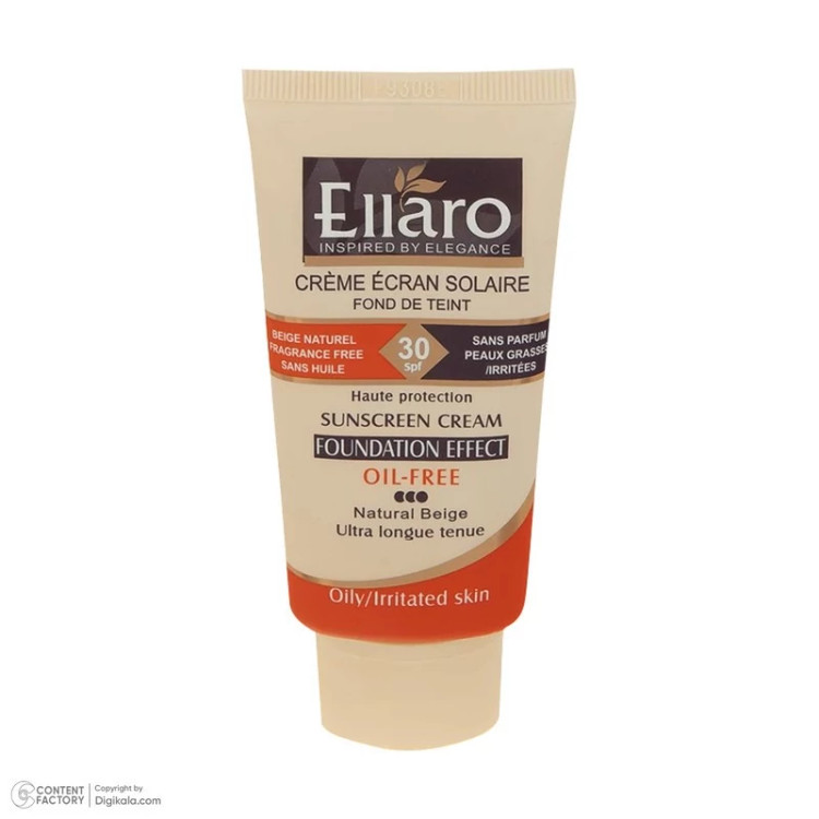 کرم ضد آفتاب رنگی الارو SPF30 سری Foundation Effect مدل Natural Beige محافظ UVB، مناسب پوستهای چرب و حساس تحت لیسانس حج