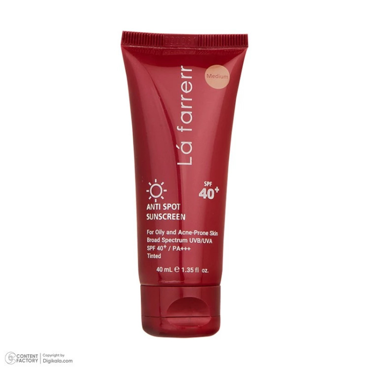کرم ضدآفتاب و ضدلک رنگی لافارر مدل SPF40-Medium، مناسب پوستهای چرب، حجم 40 میلیلیتر