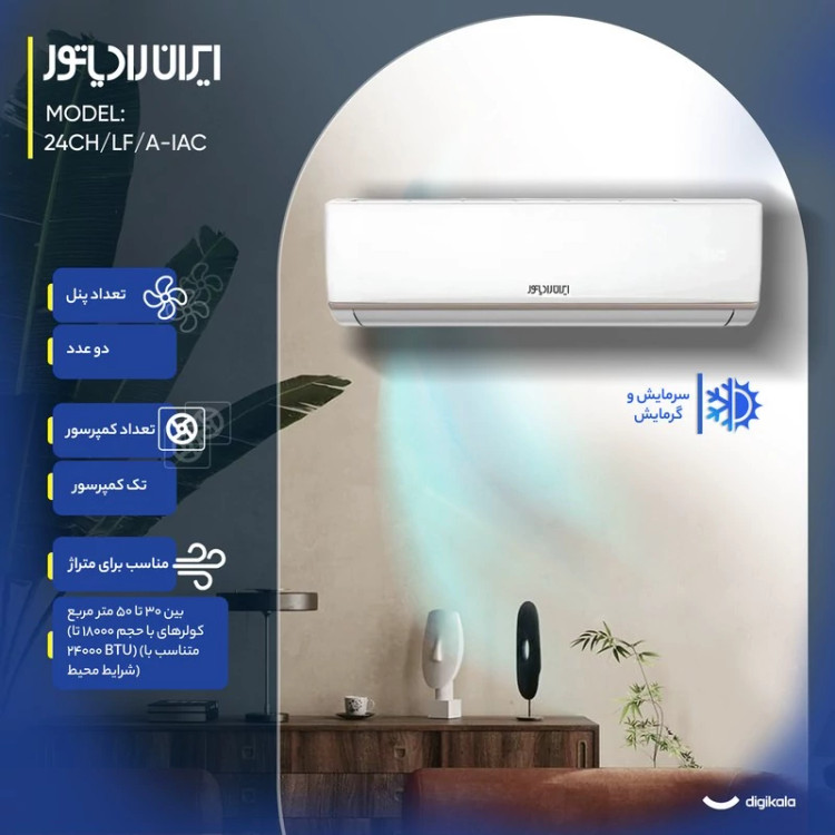 کولر گازی اسپلیت دیواری 24000 دور ثابت ایران رادیاتور مدل IAC-24CH/LF/A