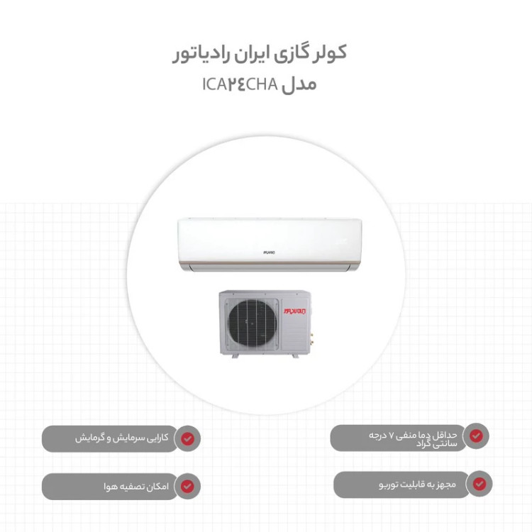 کولر گازی اسپلیت دیواری 24000 دور ثابت ایران رادیاتور مدل IAC-24CH/LF/A