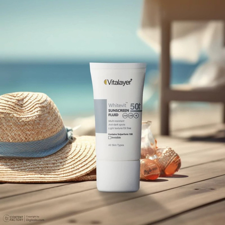 فلوئید ضدآفتاب بیرنگ ویتالیر SPF50 مدل Whitevit مناسب انواع پوست، حجم 50 میلیلیتر