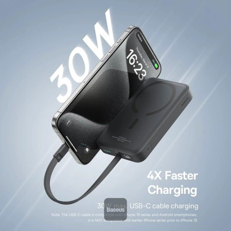 پاوربانک بیسیم 30 وات باسئوس مدل Magnetic Mini ظرفیت 10000 میلی آمپر ساعت