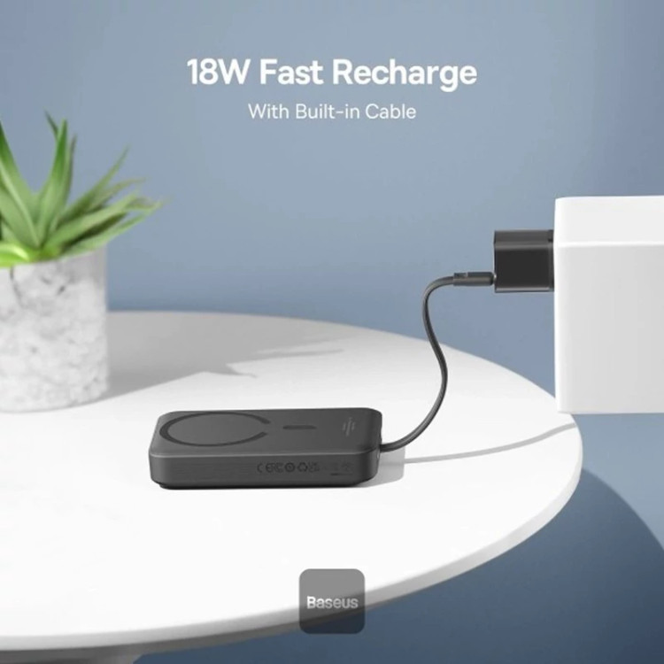 پاوربانک بیسیم 30 وات باسئوس مدل Magnetic Mini ظرفیت 10000 میلی آمپر ساعت