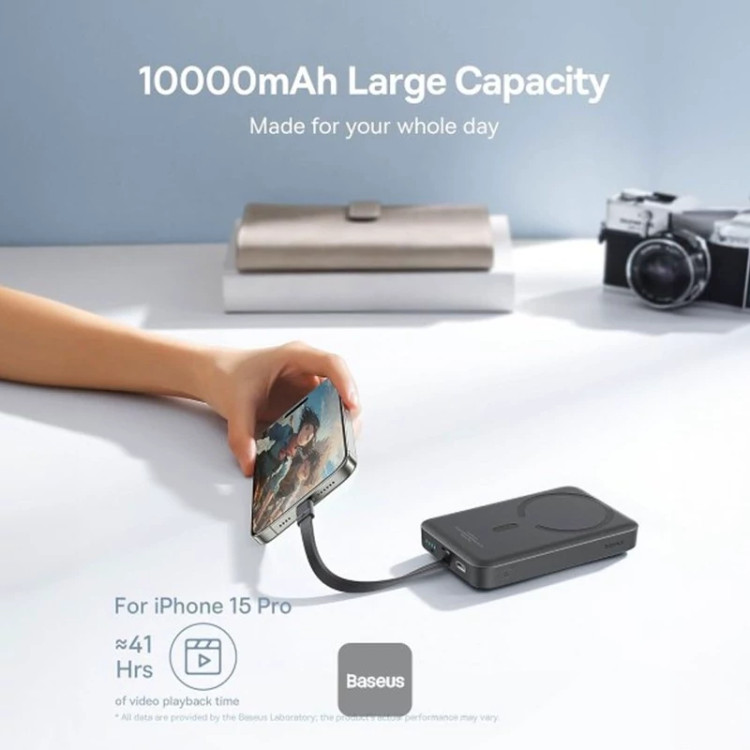 پاوربانک بیسیم 30 وات باسئوس مدل Magnetic Mini ظرفیت 10000 میلی آمپر ساعت