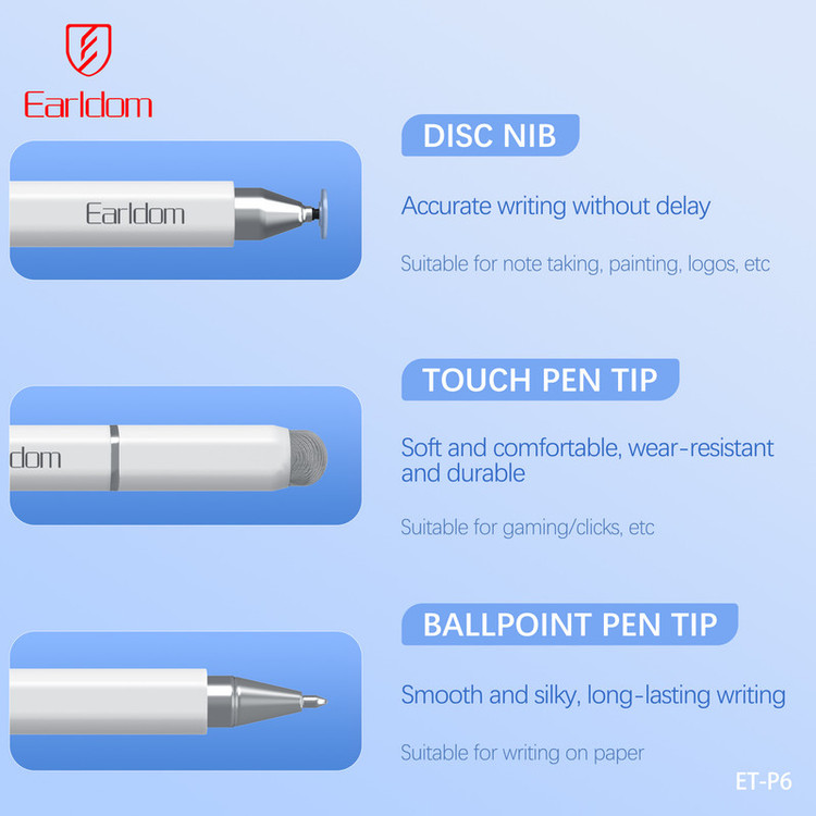قلم لمسی ارلدام مدل Stylus Pen 3IN1 P6
