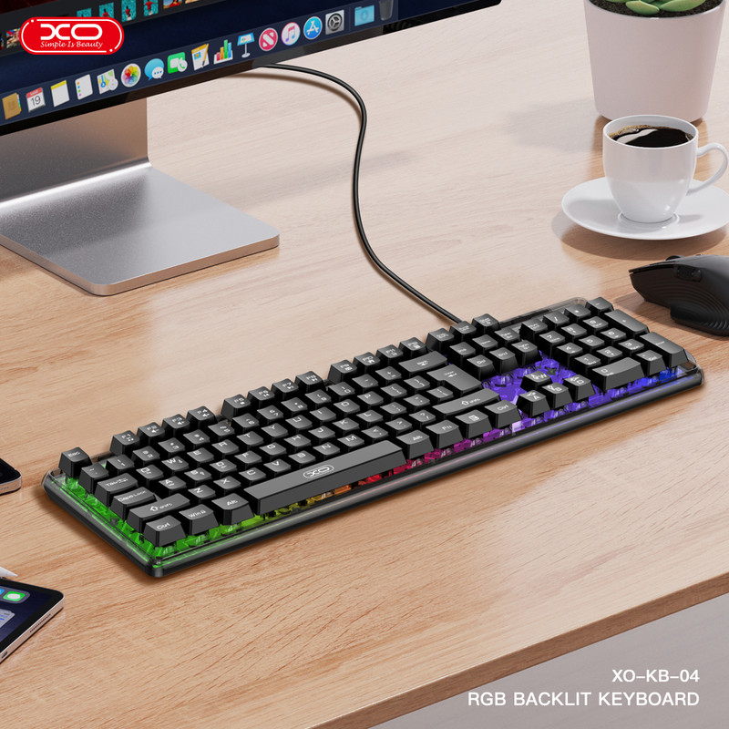 کیبورد گیمینگ ایکس او مدل KB-04، سوییچ ممبران، Full-size، نورپردازی LED RGB