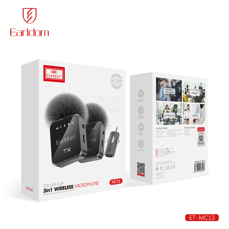 ست میکروفن بی سیم ارلدام مدل 3IN1 MC13 با درگاه اتصال USB-C و لایتنینگ و جک 3.5 میلی متری