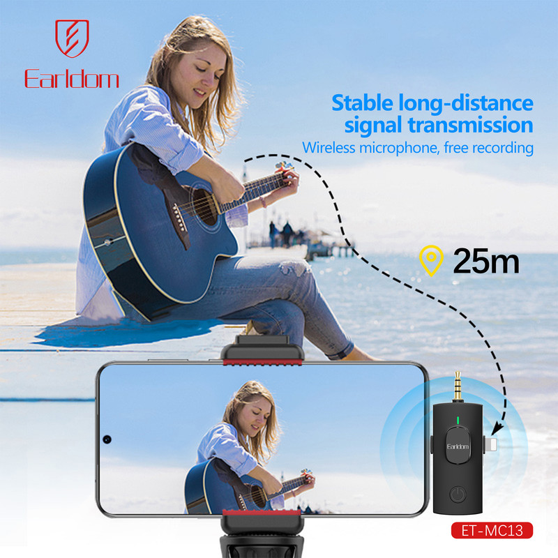 ست میکروفن بی سیم ارلدام مدل 3IN1 MC13 با درگاه اتصال USB-C و لایتنینگ و جک 3.5 میلی متری