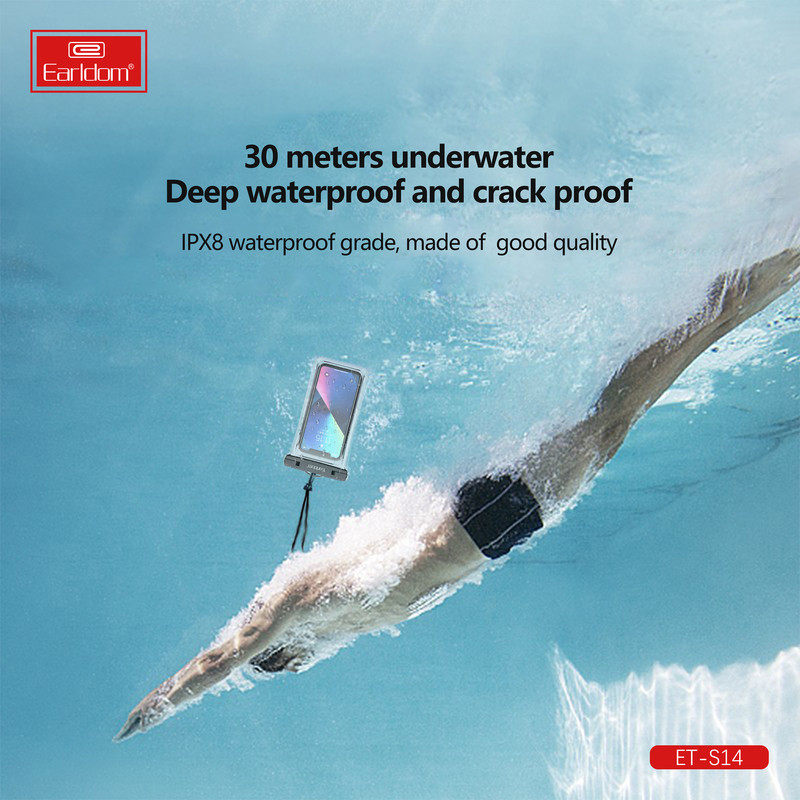 کاور موبایل ضد آب ارلدام مدل WATERPROOF PVC S14 مناسب برای گوشی موبایل تا سایز 6.5 اینچ