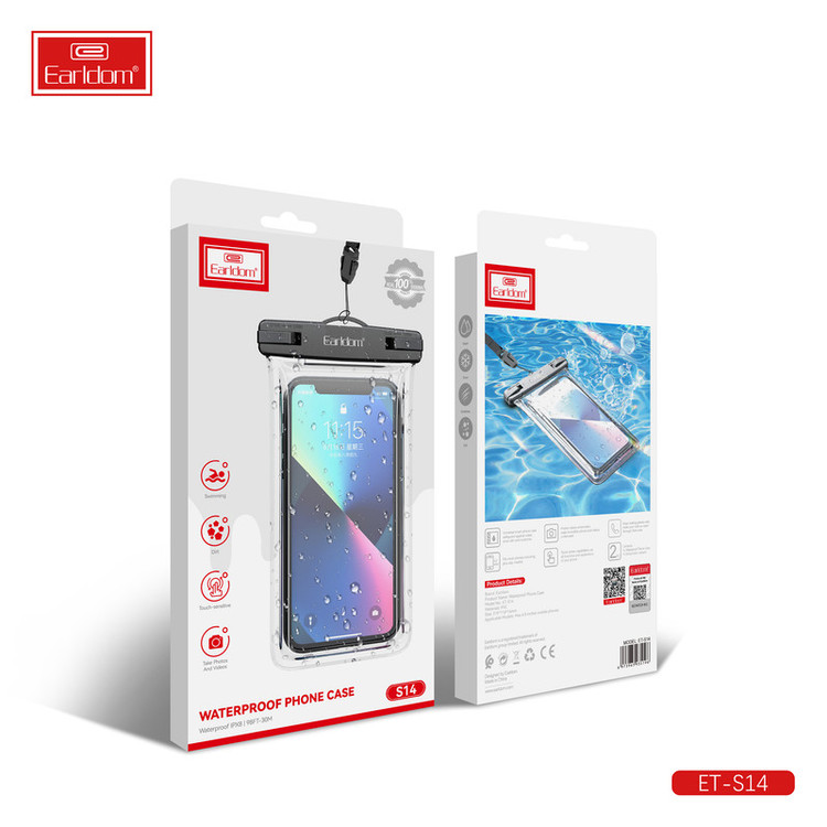 کاور موبایل ضد آب ارلدام مدل WATERPROOF PVC S14 مناسب برای گوشی موبایل تا سایز 6.5 اینچ