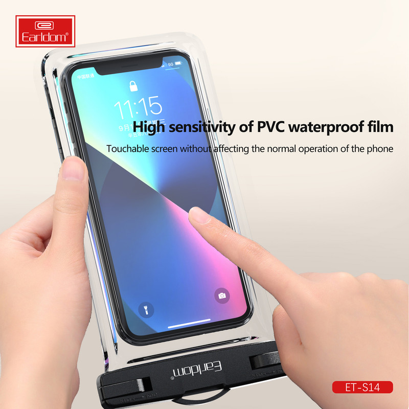 کاور موبایل ضد آب ارلدام مدل WATERPROOF PVC S14 مناسب برای گوشی موبایل تا سایز 6.5 اینچ