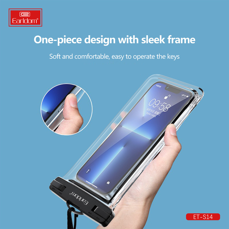 کاور موبایل ضد آب ارلدام مدل WATERPROOF PVC S14 مناسب برای گوشی موبایل تا سایز 6.5 اینچ