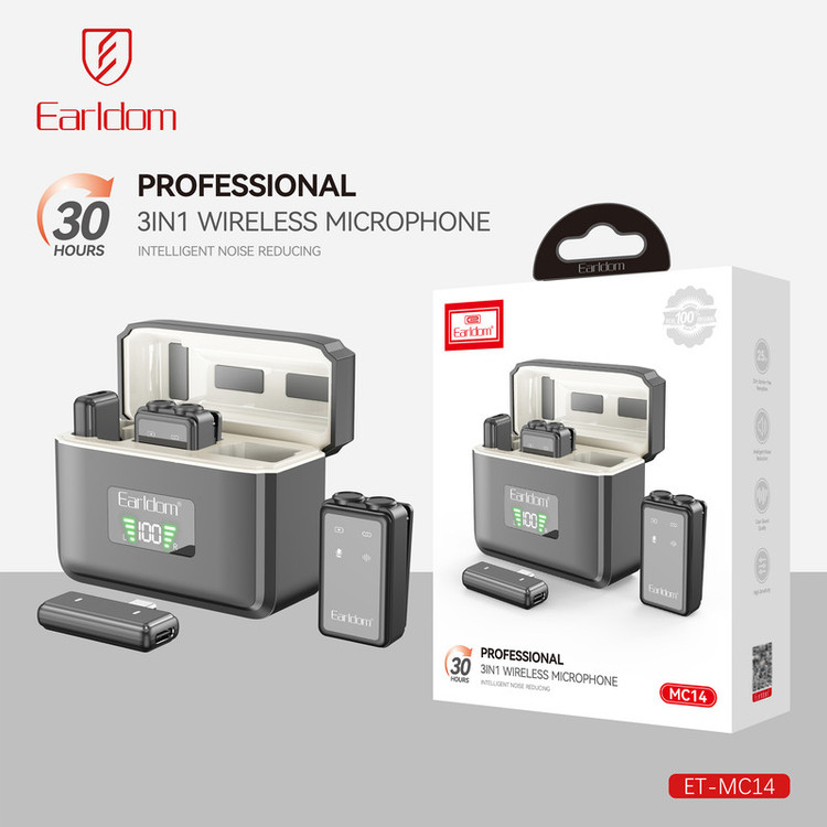 ست میکروفن بی سیم ارلدام مدل 3IN1 MC14 با درگاه اتصال پورت لایتینگ و USB Type C