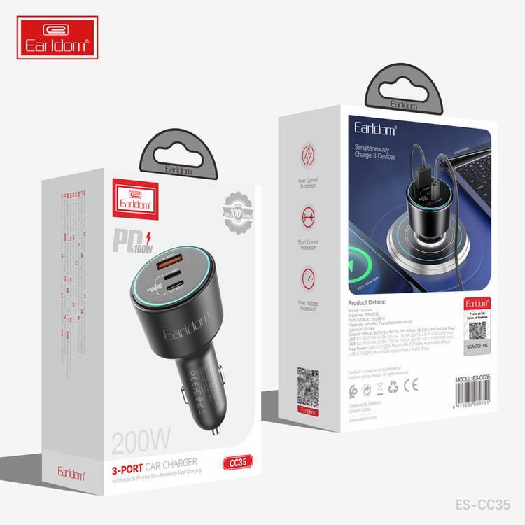 شارژر فندکی 200 وات 3 پورت ارلدام مدل CC35